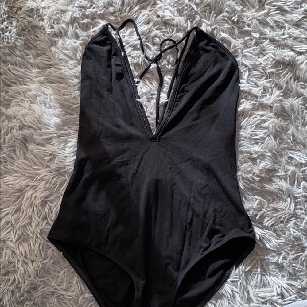 V neck, open back bodysuit